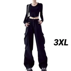 カーゴパンツ 　レディース　ワーク 　韓国 　ワイド　 黒 　ブラック3XL秋冬