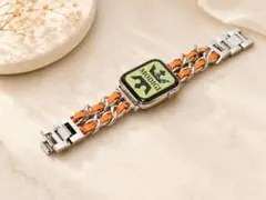 オレンジとシルバーのApple Watch用金属ベルト