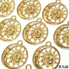 c8224 月と太陽 フェイスチャーム ゴールド 10個【宇宙パーツ】