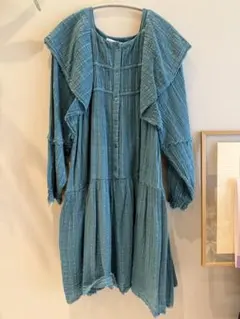 ザラ　ZARA 青緑　フリル　ワンピース