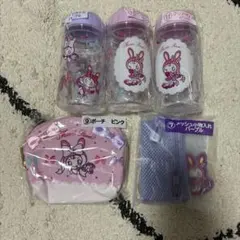 メゾピアノ　1番くじ　クリアボトル　ポーチ　メッシュ小物入れ　ピンク　パープル