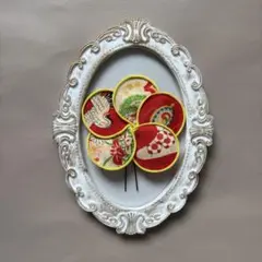 S-5 七五三　髪飾り　ヘッドドレス　着物リメイク　赤黄　アンティーク　かんざし