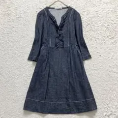 【美品】シャンブレーデニム&花刺繍　ワンピース 美品】シャンブレーデニム&花刺繍 ワンピース - メルカリ
