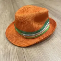 オレンジ ストライプバンド ハット