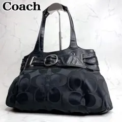 COACH ハンドバッグ シグネチャー キャンバス レザー ショルダー ブラック