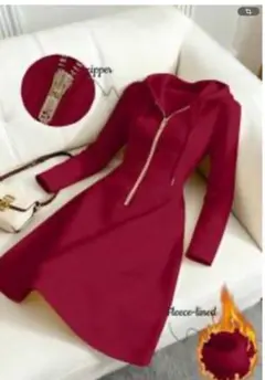 赤 フード付き ミニワンピースドレススタイル パーカー