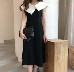 ノースリーブ 膝丈ワンピース ブラック　成人式　二次会　打ち上げ　ドレス