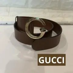GUCCI グッチ ブラウンレザーGロゴ型バックルベルト
