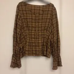 チェック柄ワッシャーブラウス 長袖 ブラウン　mysty woman