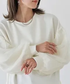 mitisミティスオーガンジーボリューム袖ダンボールオーバーサイズプルオーバー