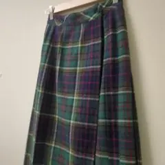 【Vintage】【古着】チェックマキシスカート 巻スカート ラップスカート緑系