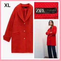 タグ付 ZARA ブークレツイードジャケット 赤 XL 金ボタン オーバーサイズ
