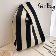 ミニトート ニットバッグ サブバッグ トートバッグ ボーダー 白 黒 プレゼント