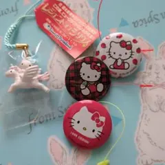 ハローキティ & ユニコーン 根付け、バッジセット1999年レトロ