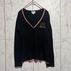 TK タケオキクチ Vネック ロンT 長袖 ピンク 刺繍 プリント ネイビー