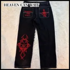 HEAVEN CAN WAIT ストレート デニム ブラック 刺繍 ストリート系のサムネイル