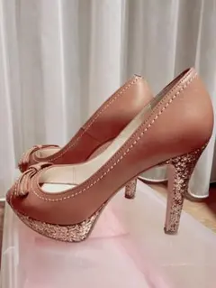 【美品】ダイアナ　オープントゥ　パンプス　ピンク　ゴールドラメ　サイズ22