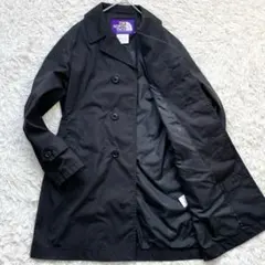 【美品】ザノースフェースパープルレーベル ステンカラーコート 裏地ロゴ総柄 黒