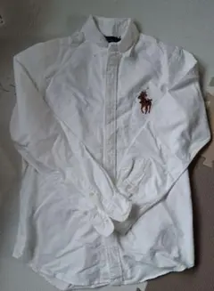 刺繍 ホワイト長袖シャツ ラルフローレン