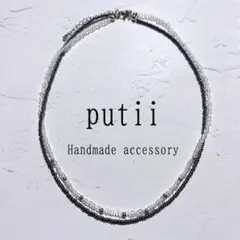 ビーズネックレス 2連 ネイビー クリア シルバー