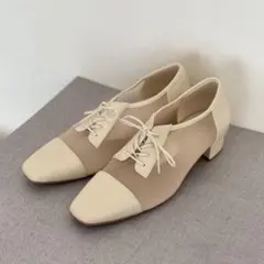 RANDA クリーム色 メッシュ レースアップシューズ