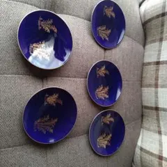 深川製紺色の竹模様皿 5枚セット