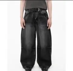 asapmode ブラック スーパーバギー　デニム　パンツ ダメージ加工