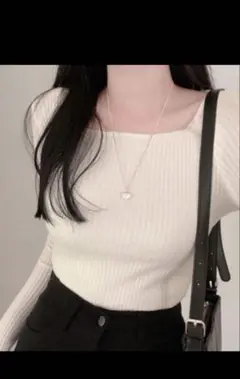 GRL スクエアネックリブニットトップス rut072 M サイズ　ホワイト