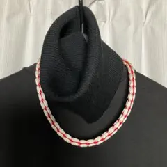【新品ハンドメイド】組紐ネックレス カラー紅レッド×白ホワイト シンプルデザイン