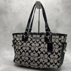 美品✨A4可 コーチ トートバッグ キャンバス×レザー 肩掛け シグネチャー 黒