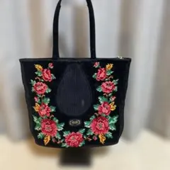 FEILER 花柄刺繍 トートバッグ 黒