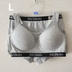 新品 ノンワイヤー スポーツブラ ショーツ セット L グレー ブラジャー