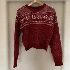 【Heather】赤 雪の結晶模様 ニットセーター 長袖 美品