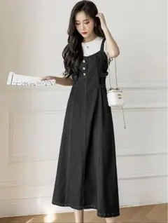 デニム キャミワンピース ブラック