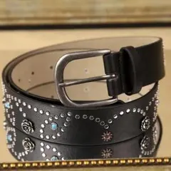 Y2K スタッズ 黒ベルト ウエスタン調 ターコイズ付き ロック系 アメカジ 男