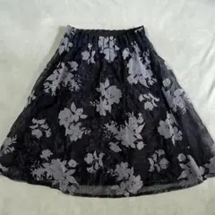 新品未使用ブラックシアー花柄フレアスカート黒×灰M