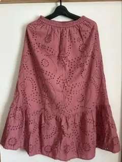 【新品未使用】GUコットン レース ティアード ロング スカート ピンク M