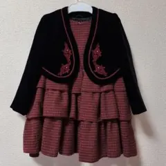 赤チェック フォーマルドレス 長袖