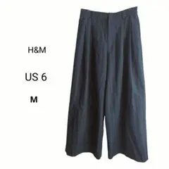 H&M ワイドパンツ M ネイビー ストライプ タック ハイウエスト スラックス