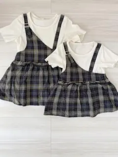 値下げ！姉妹お揃い✩.*˚⑨重ね着風 チェック チュニック