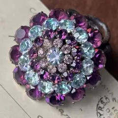 865ヴィンテージアメジストガラスフラワーサークルUSA製大型クラスターブローチ