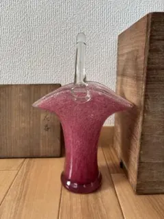 昭和レトロ 吹きガラス 花瓶 気泡入り ルビー色 箱付 インテリア