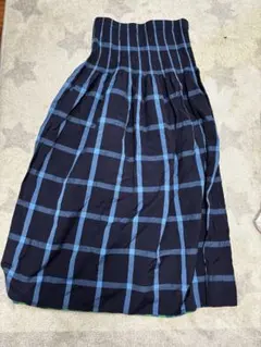 チェック柄 ロングフレアスカート ネイビー ブルーのサムネイル