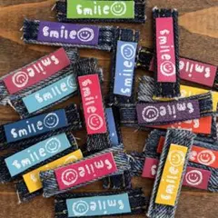 革タグ　デニム付きレザータグ　ニコちゃんsmile カラフル　ハンドメイド素材