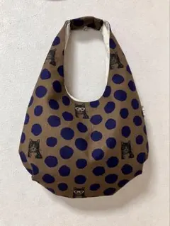 【ハンドメイド】猫モチーフの水玉トートバッグ　【再販　改良版】