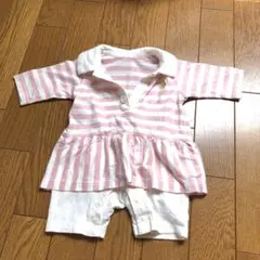 美品 ポロベビー ロンパース 女の子 ストライプ ピンク 50-60㌢
