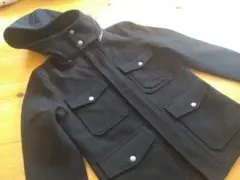 フード付きウールコート ユニセックス ブラック