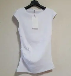 【新品】ZARA ドレープ入り リブ トップス ホワイト（M）