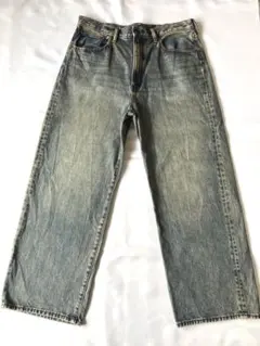 GU バギージーンズ メンズ34 ビンテージ加工66BLUE