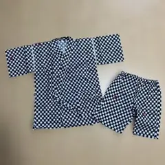 120サイズ 黒白チェック 甚平上下セット